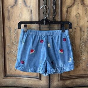 Crewcuts J.Crew Chambray Shorts Sequin Embroidered Ruffle Hem Girls 10 NWOT